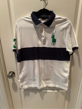 Polo by Ralph Lauren White Polo with Navy Band & Green Pony